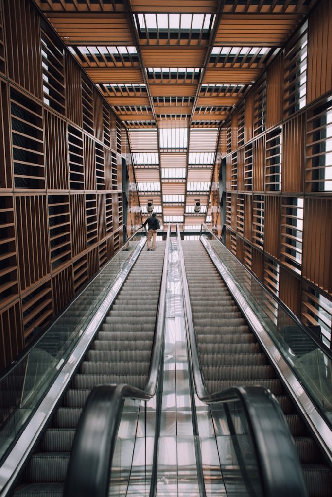 a person walking down a flight of stairs