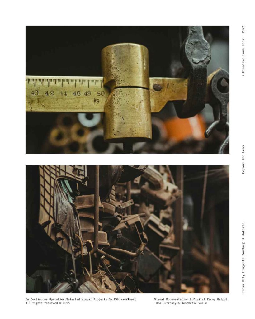 Detail gerigi berkarat dan mesin tua di Pasar Jatayu Bandung hasil foto PikiranVisual.