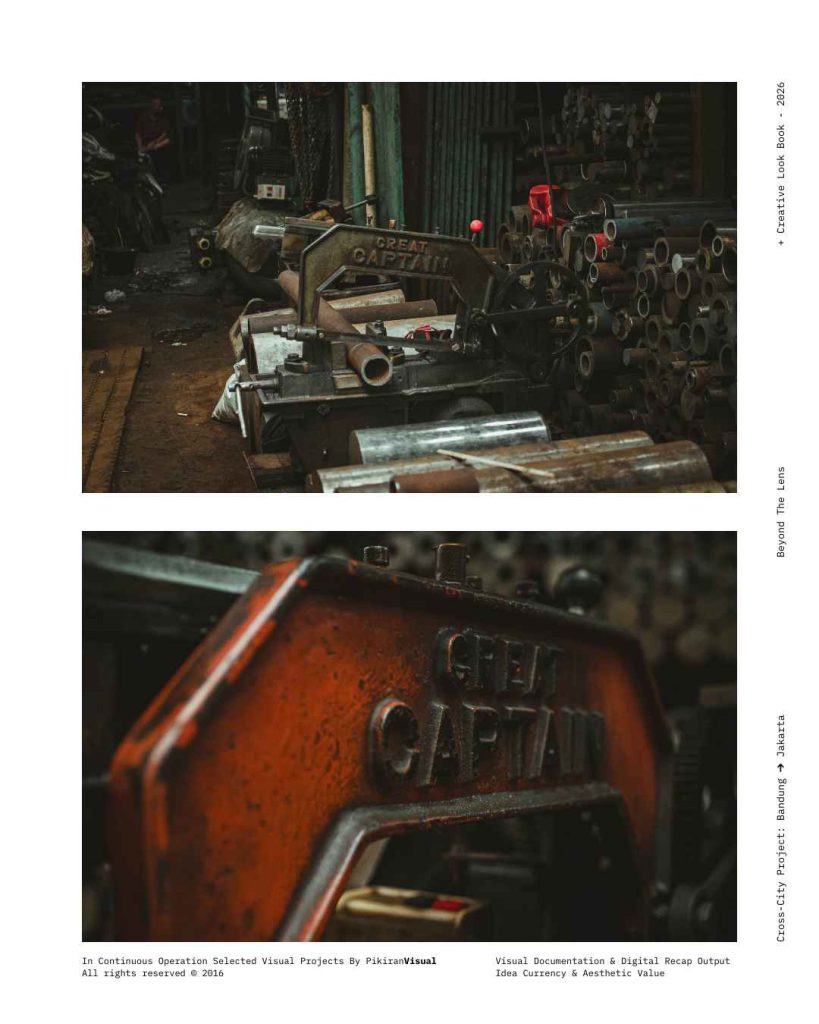 Detail gerigi berkarat dan mesin tua di Pasar Jatayu Bandung hasil foto PikiranVisual.